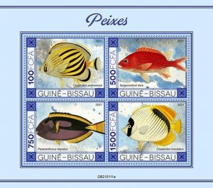 Guinea-Bissau - 2021 Fishes, Regal Tang, Butterflyfish - 4 Stamp Sheet GB210111a