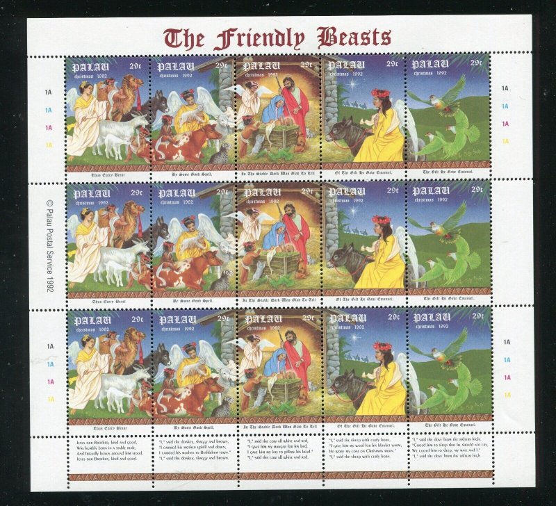 Palau 312 Christmas, Friendly Beasts, Nativity Sheet of 15 Stamps MNH 1992