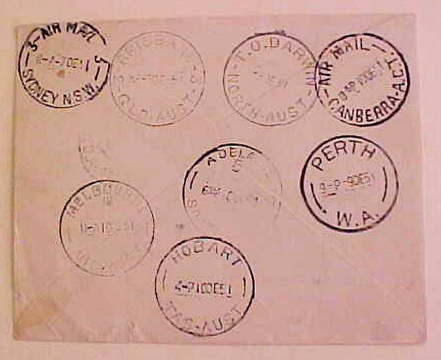 AUSTRALIA FLIGHT   ROUND 1951 on 9 DIFF. TOWNS BACKSTAMPS