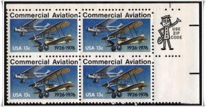 ♦SC#1684 13¢ Commercial Aviation Zip Block MNH 