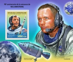 Central Africa - 2020 Neil Armstrong - Stamp Souvenir Sheet - CA200402b