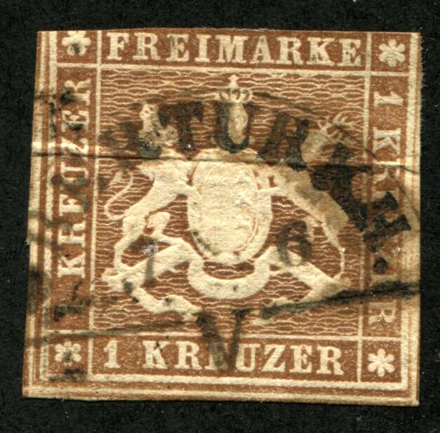 WURTTEMBERG #13 GERMAN States Stamps Postage 1859 Used