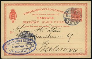 Denmark Copenhagen to Germany Berlin UPU Stationery Postal Card 1906 Europe