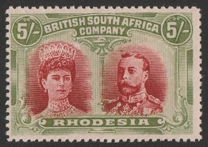 RHODESIA 1910 KGV Double Head 5/- crimson & yellow-green, perf 14.