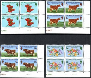 1970 Guernsey Sg 36/39 Agriculture & Horticulture Set of 4 Cylinder Blocks of 4