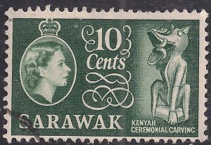 Sarawak 1955 - 59 QE2 10ct Green Ceromonial Carving used SG 193 ( G1090 ) 