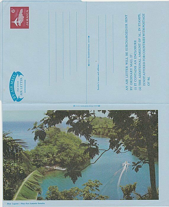 JAMAICA 6d Plane over Jamaica pictorial aerogramme unused...................L245