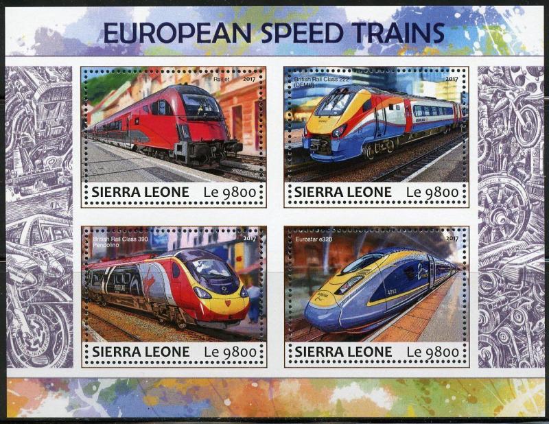 SIERRA LEONE 2017 EUROPEAN SPEED  TRAINS SHEET MINT NEVER HINGED