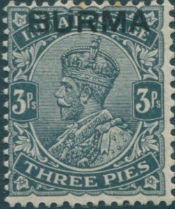 Burma 1937 SG1 3p grey KGV with BURMA ovpt MNH