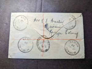 1938 Registered British KUT Cover Miwani Kenya to Spanish Point Bermuda