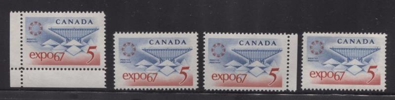 Canada #469 5c Blue and Red Expo 67 4 Different Papers VF-75 NH