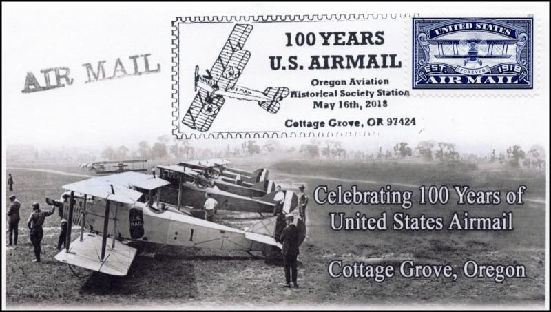 18-121, 2018, Airmail 100 years, Cottage Grove OR, Pictorial, Event Cover,