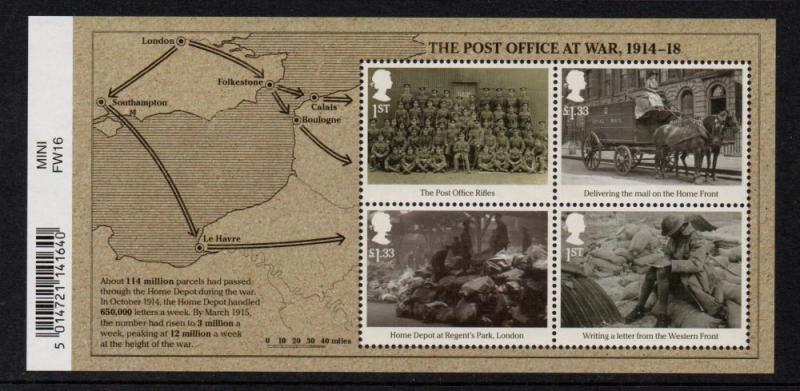 Great Britain Sc 3513e 2016 Post Office at War stamp pane mint NH