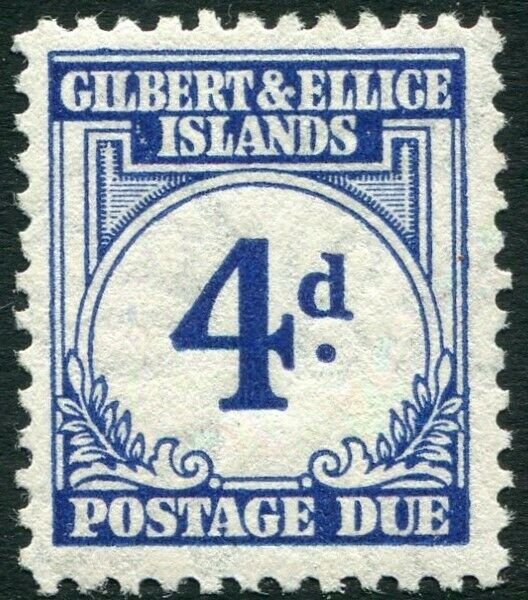 GILBERT & ELLICE ISLANDS-1940 4d Blue Postage Due Sg D4 LIGHTLY MOUNTED MINT