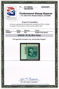 STUNNING GENUINE SCOTT #825 MINT OG PLATE PNS #24060 - GRADED PSE CERT XF 90