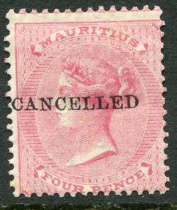 MAURITIUS Postage Stamp #35 Mint Hinged CANCELLED OVERPRINT