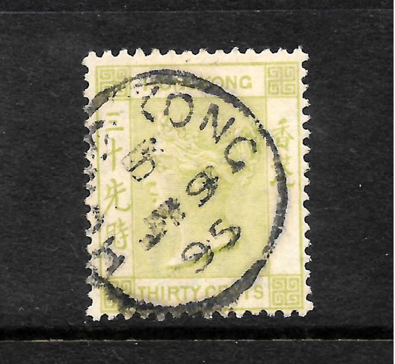 HONG KONG 1882 30c YELLOW GREEN  QV FU   SG 39 