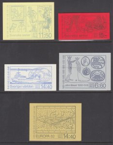 Sweden Sc 1336a, 1338a, 1383a, 1395a, 1402a MNH. 1980-82 Intact Booklets, 5 diff
