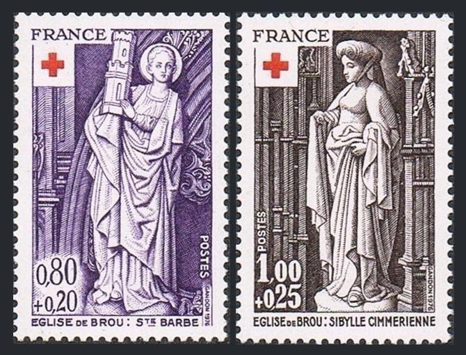 France B496-B497.MNH.Michel 2001-2002. Red Cross-1976:Sculptures.Brou Cathedral.