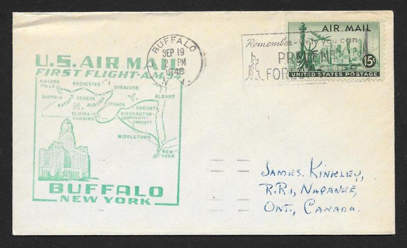 UNITED STATES First Flight Cover 1948 Buffalo to New York