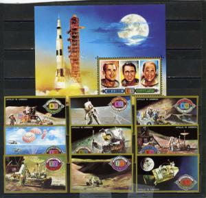 UMM AL QIWAIN 1972 SPACE APOLLO XV SET OF 9 STAMPS IMPERF. & S/S MNH