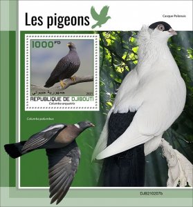 DJIBUTI - 2021 - Pigeons - Perf Souv Sheet - Mint Never Hinged