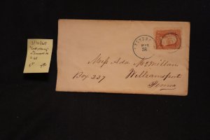 Scott US 65 on cover Gettysburg (blue) to Williamsport PA w/encl (#398)