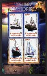 CONGO KIN. - 2010 - Legendary Sailing Ships - Perf 4v Sheet - MNH -Private Issue