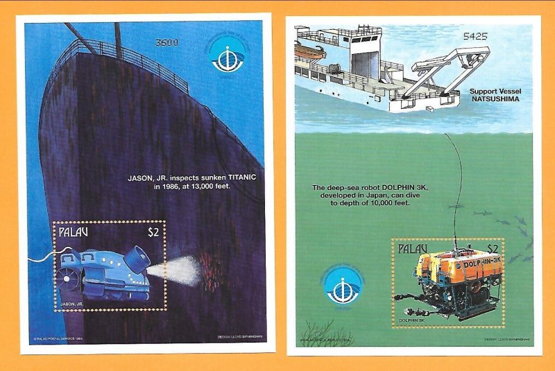 PALAU Sc 459-60 NH issue of 1998 - 2 SOUVENIR SHEETS - SHIPS. Sc$8.50