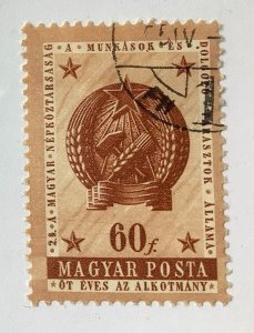 Hungary 1954 Scott 1086 used - 60f,  5th Anniversary of the Constitution