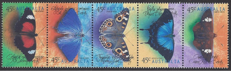 Australia #1690-94b mint set, butterflies issued 1999