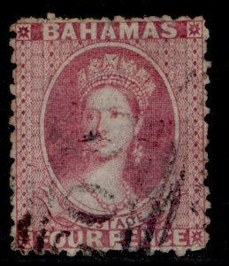 BAHAMAS QV SG26x, 4d brt rose, USED. Cat £85. WMK CC REV