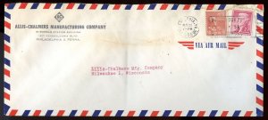 U.S. Scott 815 Prexie and 1033 Liberty on Airmail Allis-Chalmers Ad Cover