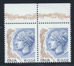 2003 Italy - Republic, n . 2759Bb Woman in art 2 cent. MNH / ** COUPLE VARIETY