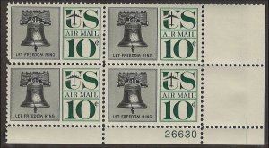 Scott # C57 1960 10c blk & grn  Liberty Bell  Plate Block - Lower Right - Mint 