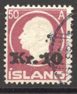Iceland 1924 Overprint Scott # 140, the 10 Kr., VF ++ used , no faults, RARE !!