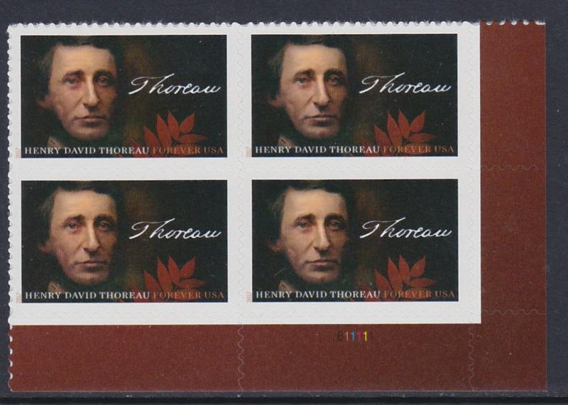 US 5202 Henry David Thoreau Plate Block MNH