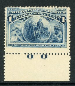 USA 1893 Columbian 1¢ Blue Scott #230 Margin w/Printer's Initials MNH D87