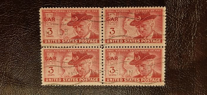 US Scott # 985; used 3c GAR from 1949; block of 4; VF centering