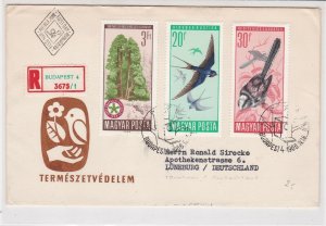 Hungary 1966 Regd Bird House Cancels Tree & Mixed Birds Stamps FDC Card Rf 29888