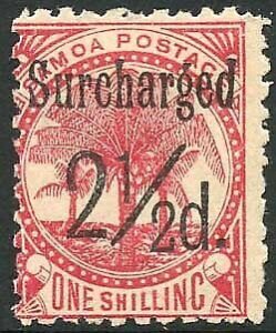 Samoa SG86 2 1/2d (Black) on 1/- dull rose-carmine M/M Cat 15 pounds