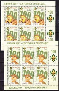 Romania, Scott cat. 4942b. Scout Centenary-Europa, 2 different sheets of 6.