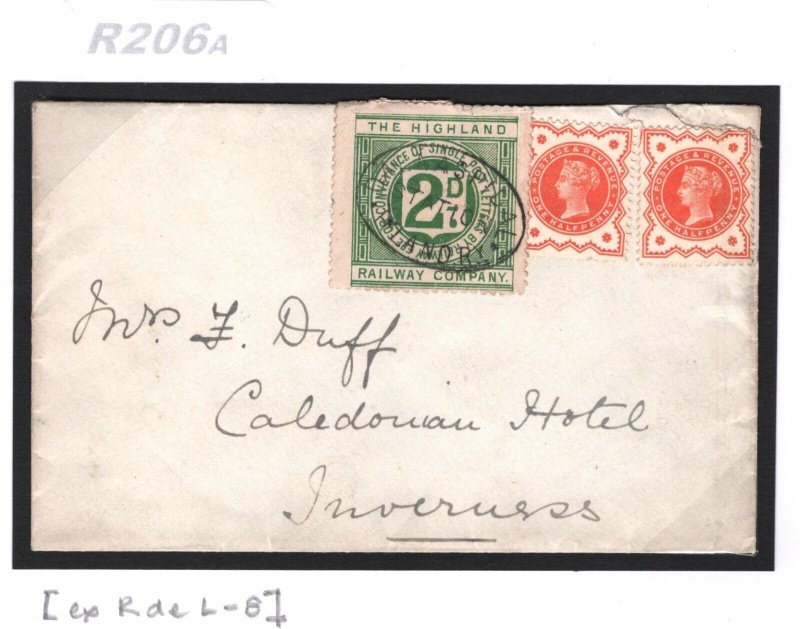 GB Scotland HIGHLAND RAILWAY 2d Letter Stamp *DALNASPIDAL STATION* Cover R206a 