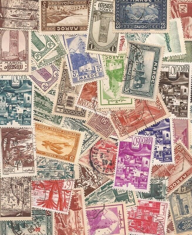 Morocco - Pre-Independence Stamp Collection - 50 Different Stamps