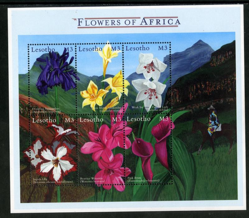 LESOTHO 1236-1238 MNH S/S SCV $21.00 BIN $12.50 FLOWERS