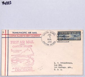 USA Air Mail CLIPPER 1940 Cover FIRST FLIGHT *Canton Island* New Caledonia YU223