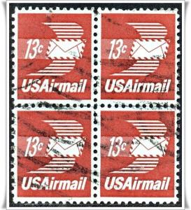 ♦SC#C79 13¢ Winged Airmail Envelope Block of Four (Used) * 