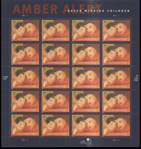 Amber Alert Sheet of Twenty 39 Cent Postage Stamps Scott 4031 