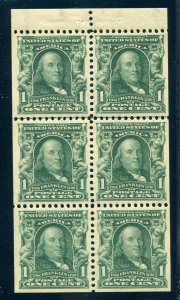 US SCOTT #300b BOOKLET PANE OF 6 MINT-XF-SUP-OG-NH GRADED 95 PSE PF CERT