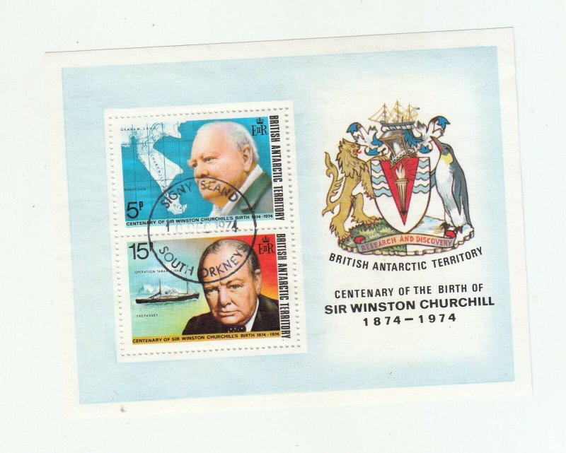 BRITISH ANTARCTIC TERRITORY CHURCHILL CENTENARY MINI SHEET USED